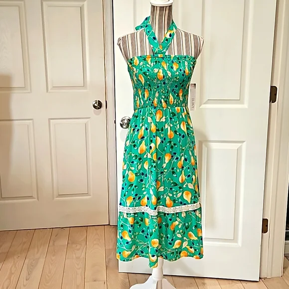 Luxology Dresses | Luxology Women Strapless Y Neck Smocked Body Midi Sundress Size M | Color: Green/Orange | Size: M | Ggseren's Closet